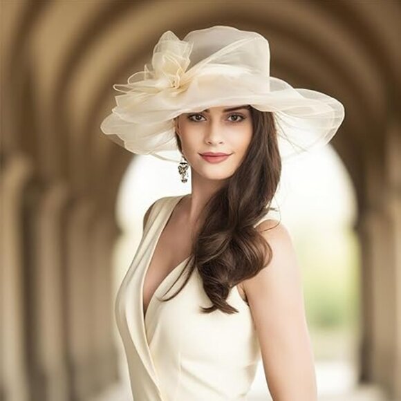 Women\'s Church Hat‎ Fancy Kentucky Derby Party Classy Hat Fashion Ivory